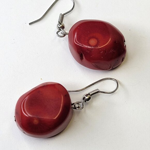 Red Coral Earrings Small Red Earrings Light Red Earrings - Picture 3 of 11